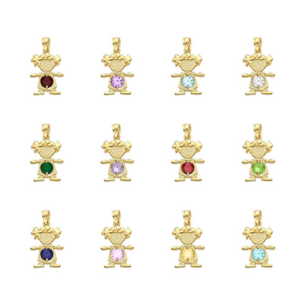 10k Solid Gold Newborn Baby Girl Pendant with Birthstone of Choice for Necklace - Picture 3 of 16